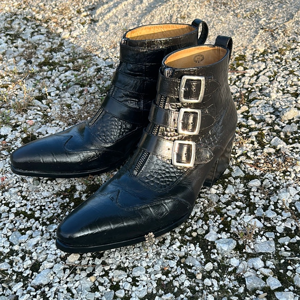 John Fluevog Idol Jack Black Croc-Embossed